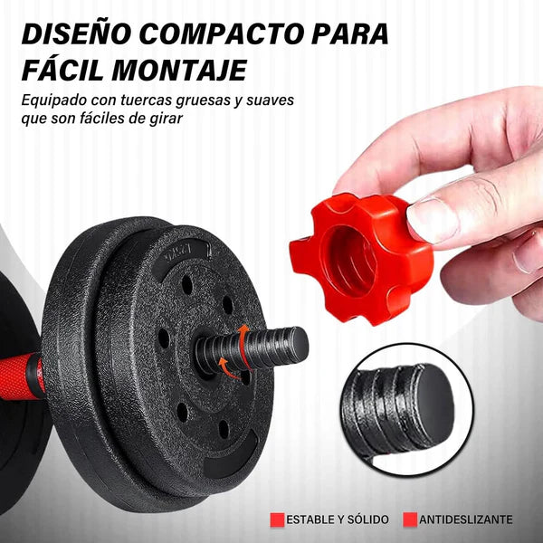 FlexiWeight - Kit 20Kg Mancuernas con adaptador para Barra.