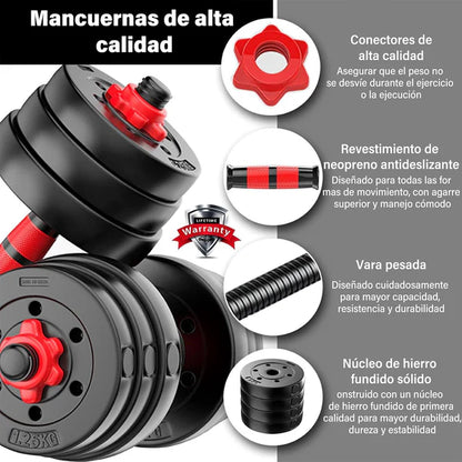 FlexiWeight - Kit 20Kg Mancuernas con adaptador para Barra.