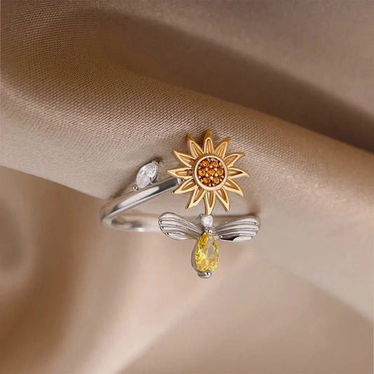 Anillo de relajación giratorio - Abeja y girasol 🐝