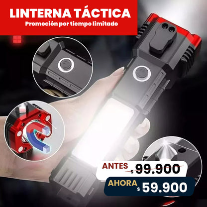Linterna Táctica recargable  8 en 1 con martillo de seguridad