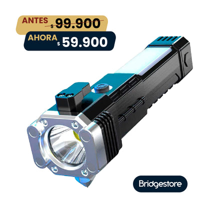 Linterna Táctica recargable  8 en 1 con martillo de seguridad